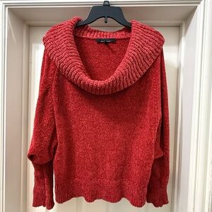 White House Black Market Red Cowl Neck Chenille Sweater